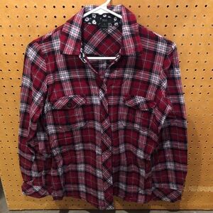 Forever 21 Red Plaid Button Up Shirt Top